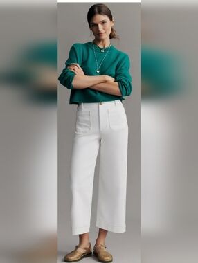 Anthropolgie White High-Rise Women’s Whipstitch Cropped Jeans. NWT Size 27